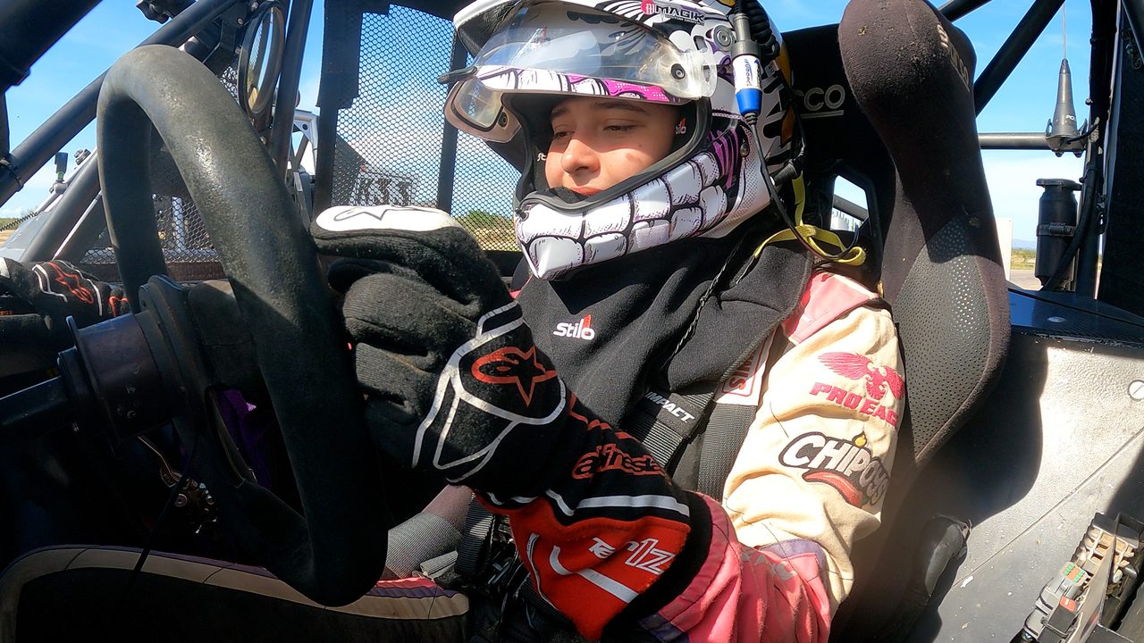In the seat — cockpit, helmet on