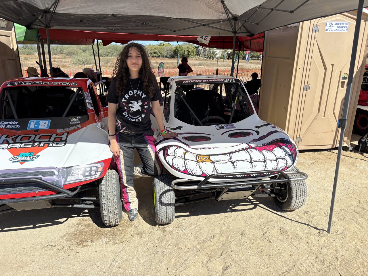 In the pits between the karts