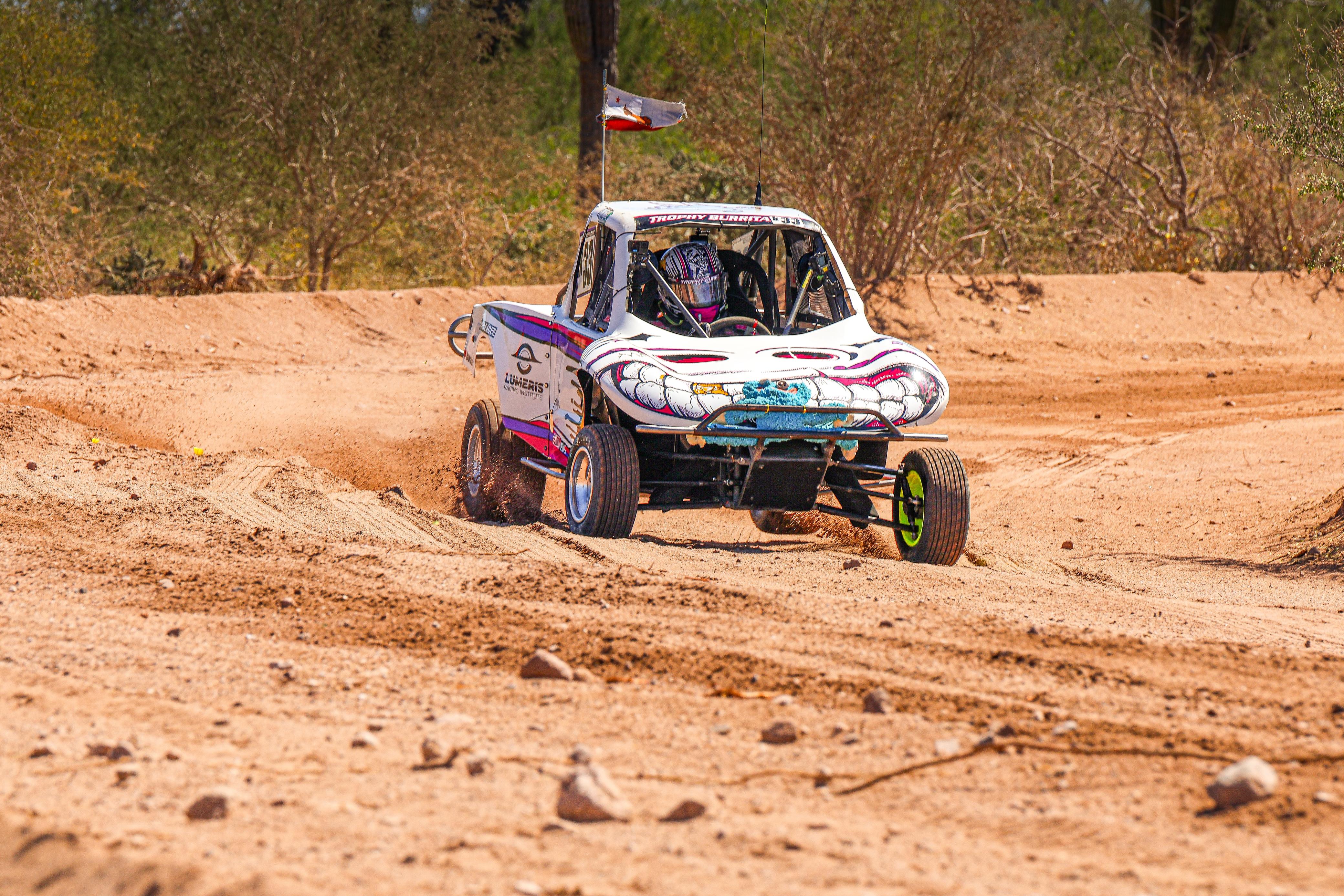 Emma Valentina Flynn racing through a Cabo section in the Trophy Burrita buggy.